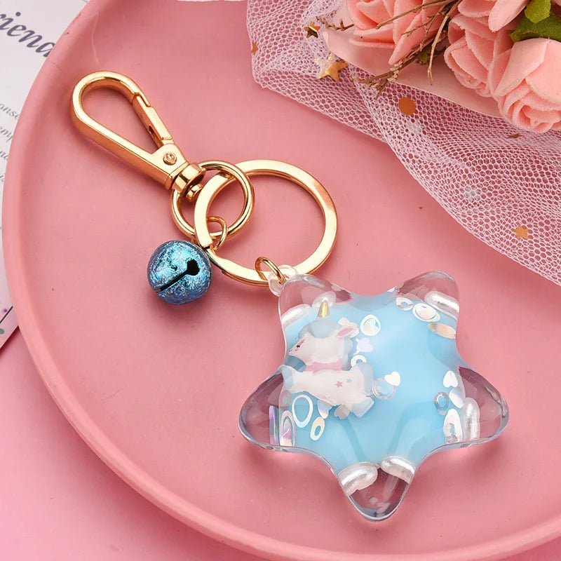 Kawaii light blue Sparkle Star Moving Liquid Keychain 