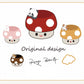 Illustrations of cartoon mushrooms with animal characters on a white background.