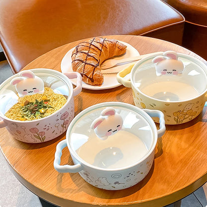 Kawaii Bunny Ramen Bowl With Lid