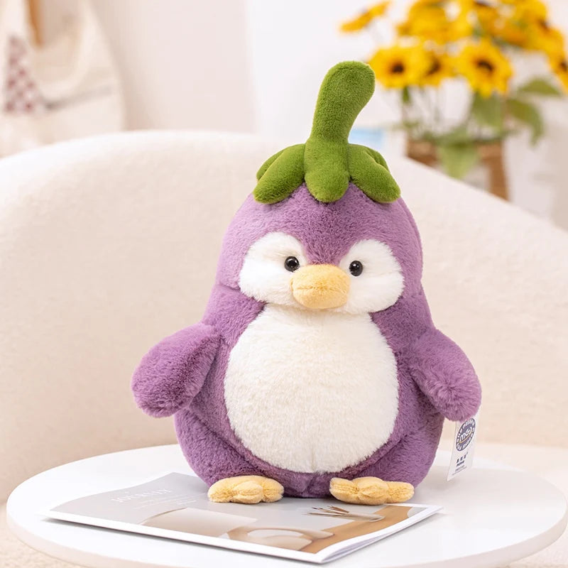 Front view of Kawaii Cute Penguin Eggplant Plushie