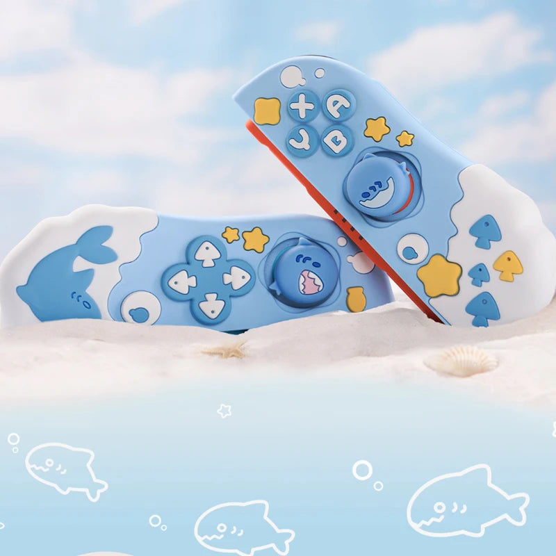 Nintendo switch covers with kawaii sharks on a beach background