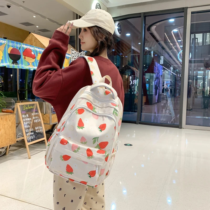 Aobiono Kawaii Strawberry Backpack Mini Cute Anime Aesthetic Pink Lace Polka Dot Small Bookbag