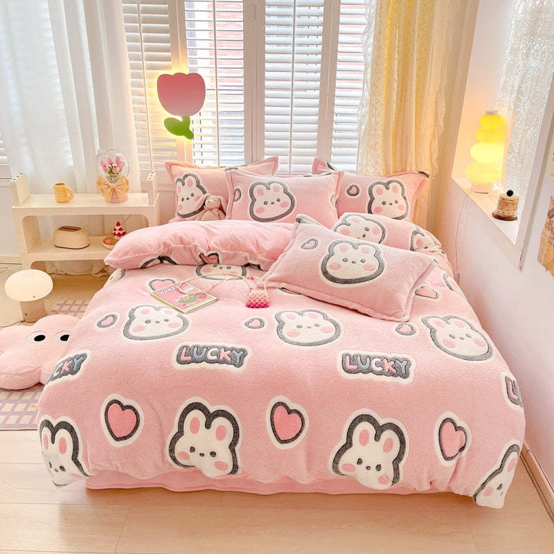 Kawaii Winter Flannel Duvet Cover