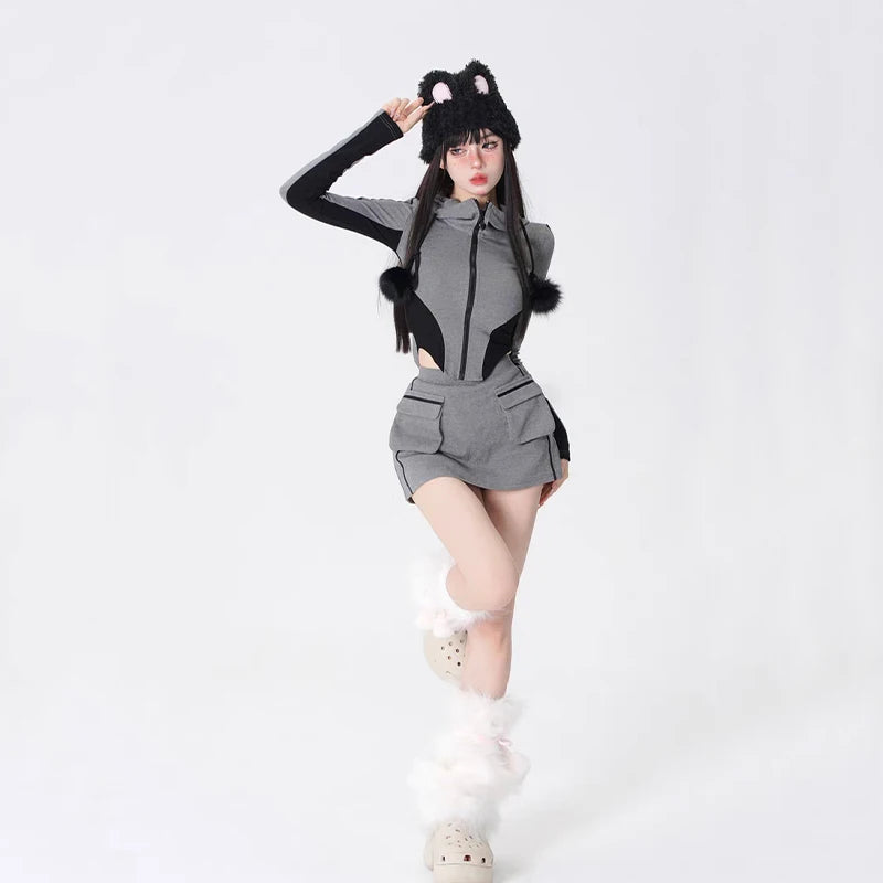 Two Piece Bunny Ears Hoodie Outfit