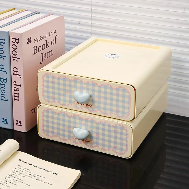 Pastel Gingham Desktop Stationery Organizer
