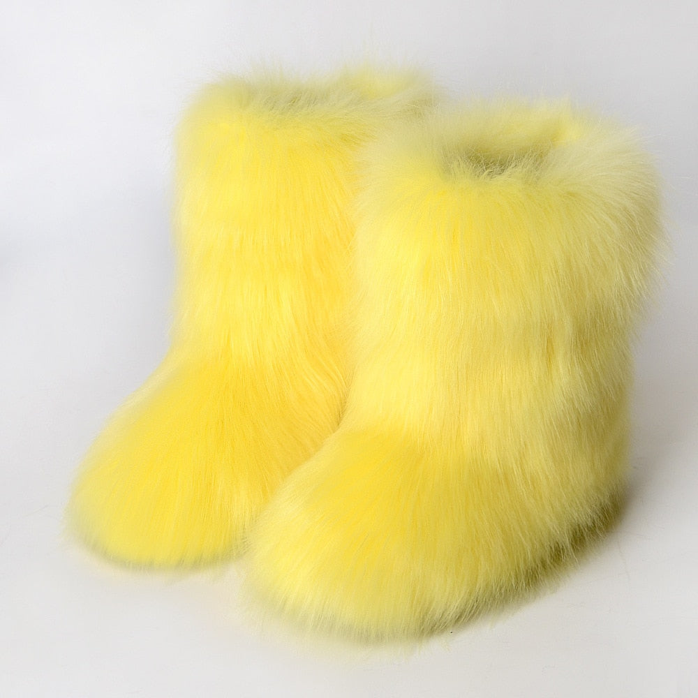 Kawaii Funky Furry Boots in Yellow
