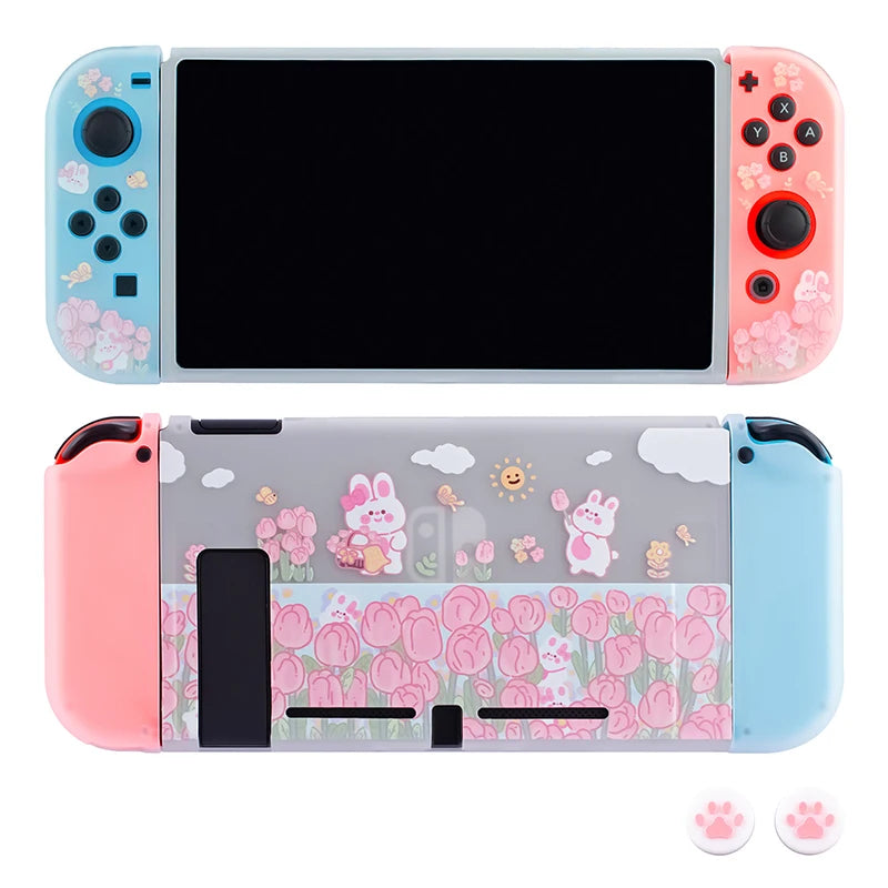 Cute Bunny Tulip Field Nintendo Switch Case