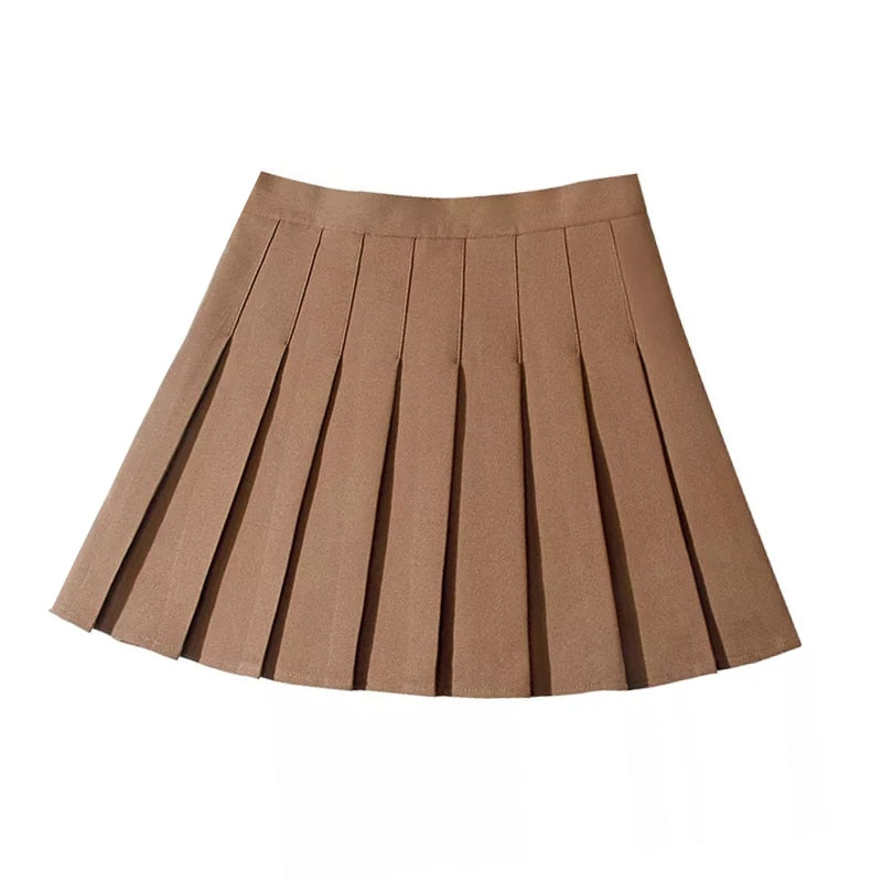 Brown Pleated Mini Skirts