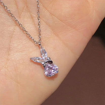 Silver Crystal Bunny Bowknot Pendant