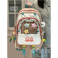 Kawaii backpack with colorful stars and a visible brand logo, held by a person.