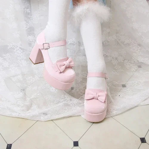 Kawaii High Heel Bow Knot Platform Mary Jane Shoes