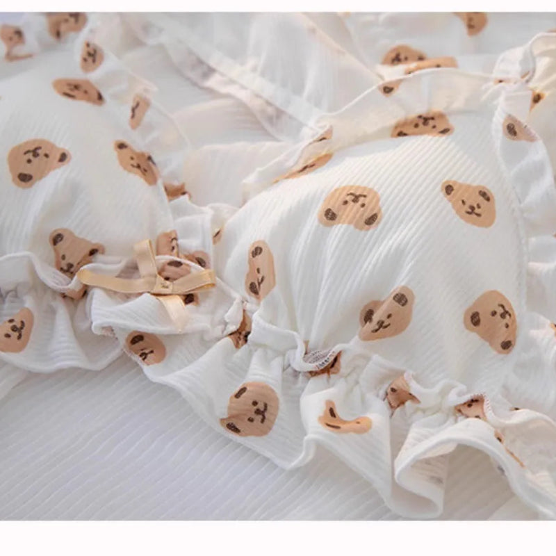Front View of Kawaii Cute Bear Underwear Set on a bed 