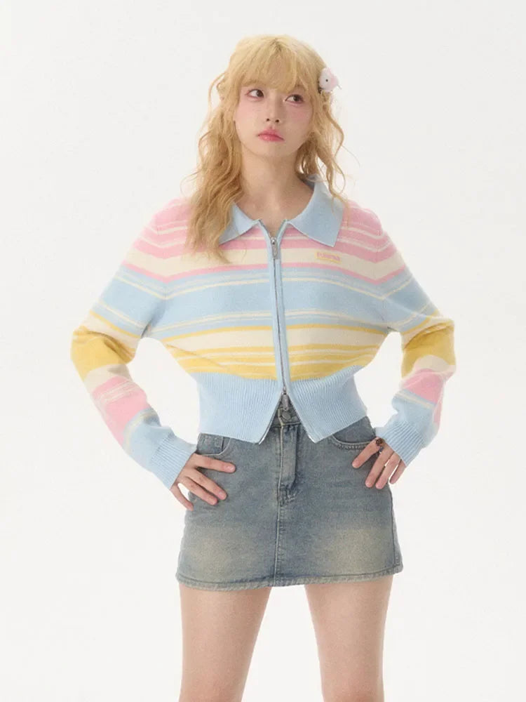 Pastel Rainbow Zip Down Cardigan