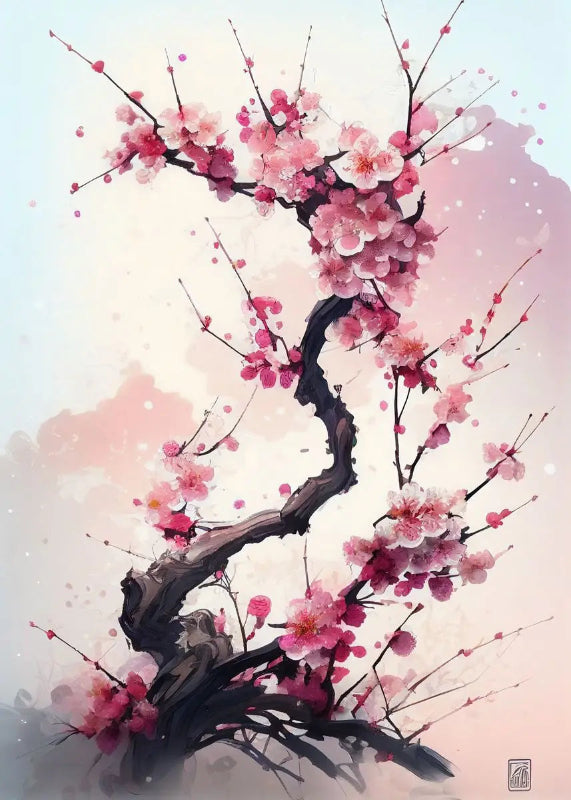 Artistic depiction of cherry blossoms with a soft background