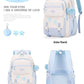 Clear sky blue backpack with decorative elements on a white background