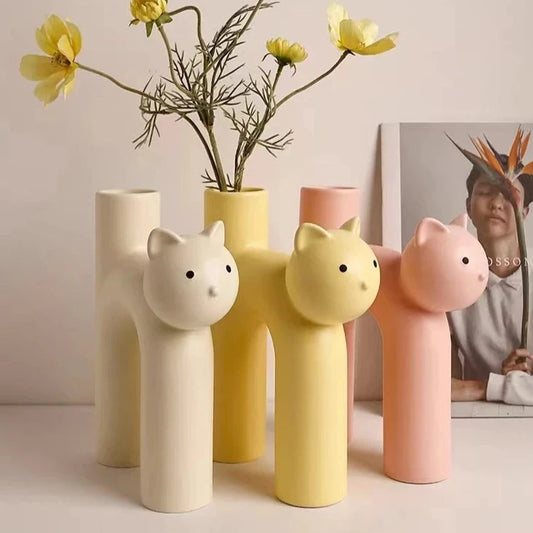 Pastel Ceramic Cat Flower Vases