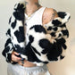 Kawaii Cow Print Faux Furry Cropped Coat