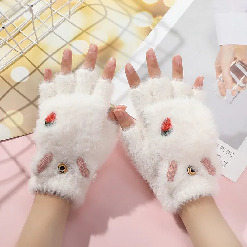 Kawaii Plush Bunny Mittens in White