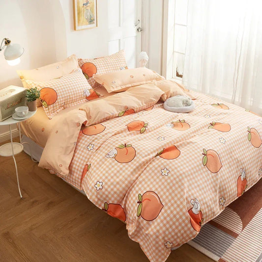 cute checkered fabric with a cartoon ducky on an orange background