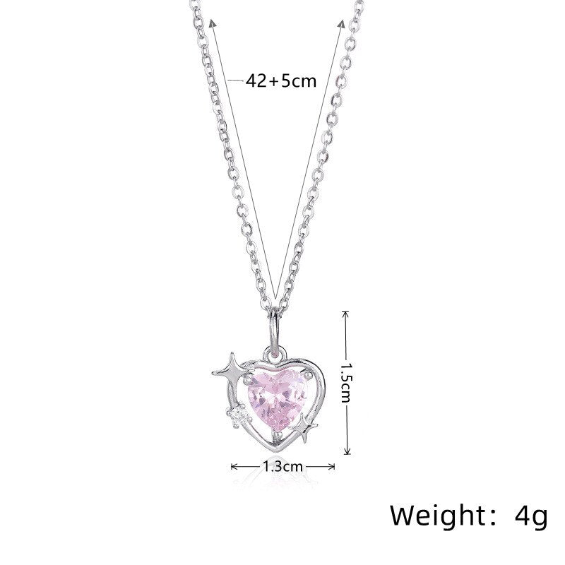 Kawaii Sparkling Crystal Heart Necklace Dimensions 1.3cm x 1.5cm