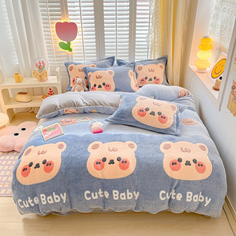 Kawaii Winter Flannel Duvet Cover