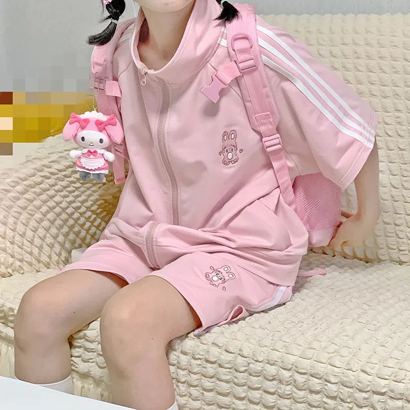 Kore Kawaii Cute Pastel Hoodies Sweatpants Outfits Short Pink Asian S 35 42.5kgs