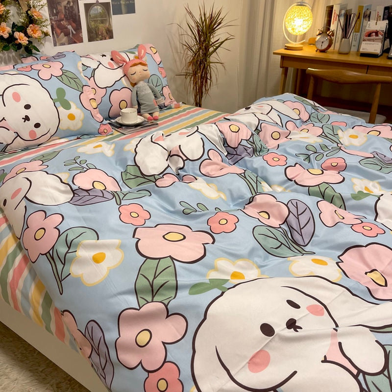 Kawaii Flower Bunny Duvet Cover