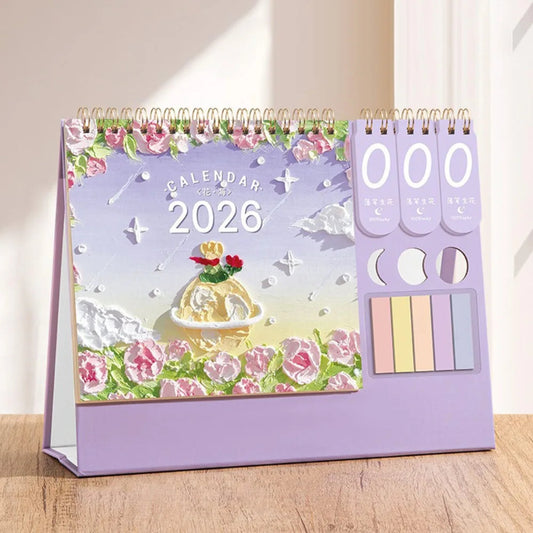 Purple 2026 Desktop Calendar With Sticky Notes