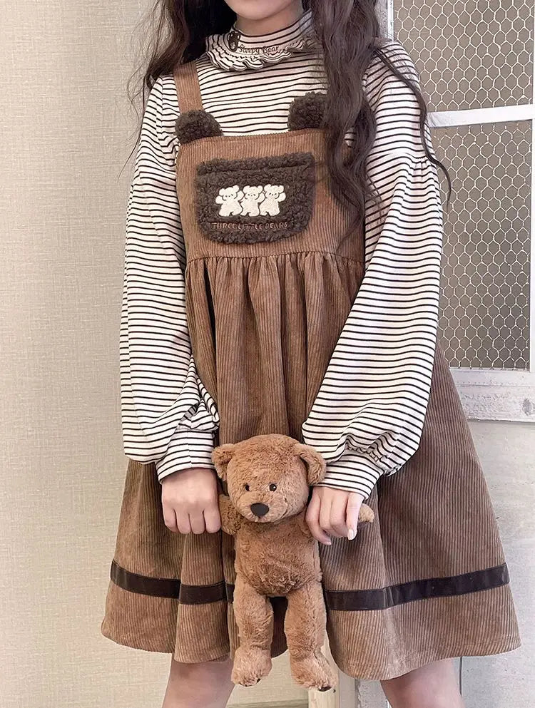 Corduroy Teddy Bear Overalls Dress