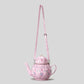 kawaii pink tea party bag with shoulder strap on white background