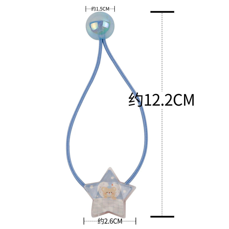 Star-shaped pendant on a blue cord with measurements indicated