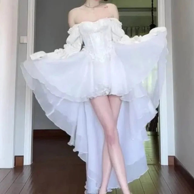 off shoulder white dress Kawaii White Off-Shoulder Fairy Princess Dress – Kore Kawaii