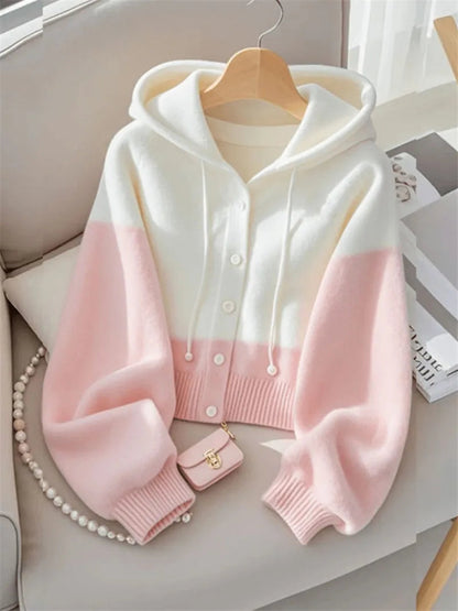 Kawaii Pink and White Cardigan Hoodie