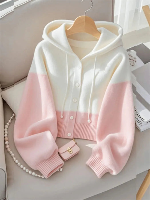 Cute Pink and White Cardigan Hoodie – Kore Kawaii