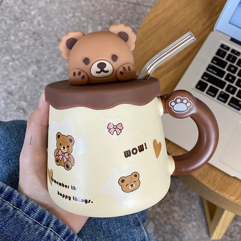 Teddy Bear Mug With Lid and Straw