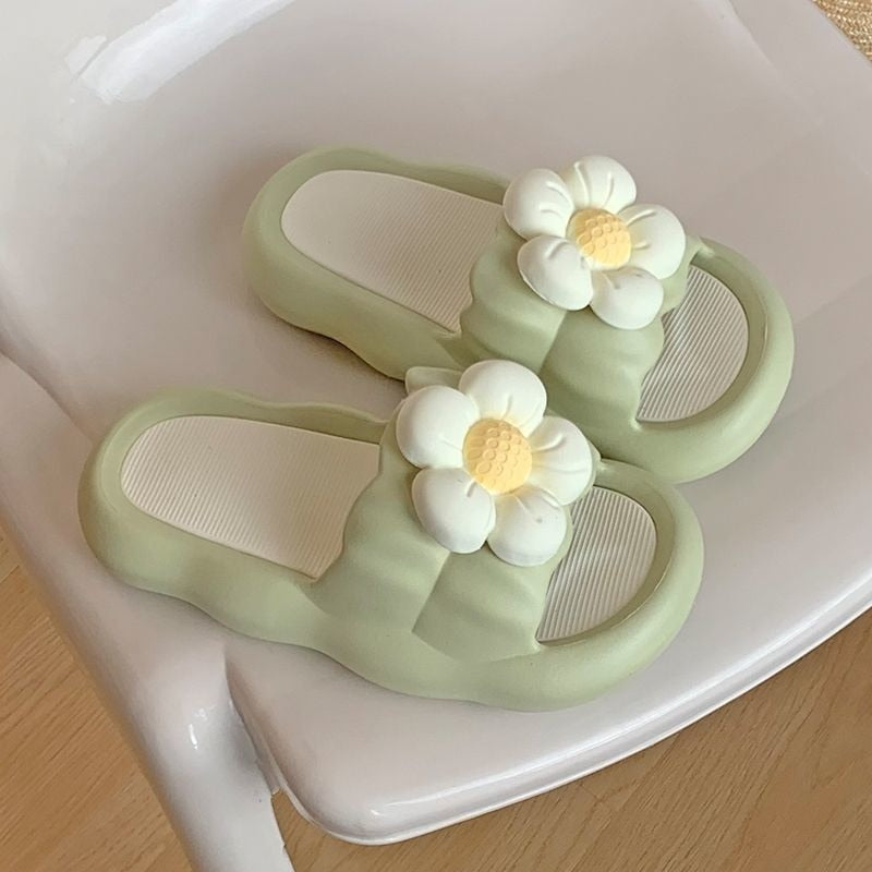Kawaii Green Comfy Flower Slippers