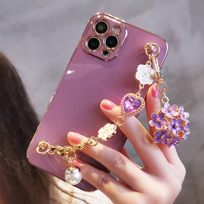 Kawaii Purple Gem and Flower Pendant Phone Case
