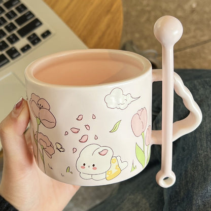 Kawaii Flower Bunny Mug in Pink