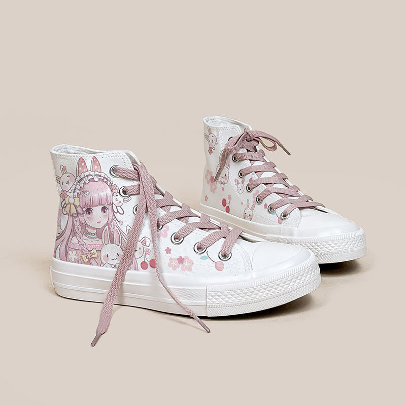 Kawaii Cherry Bunnies Canvas Shoes