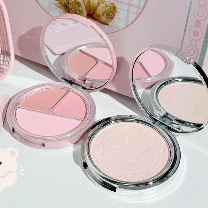 Kawaii bear family compact powder and blush powder 