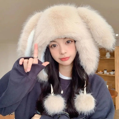 Kawaii Bunny Ears Plush Winter Hat