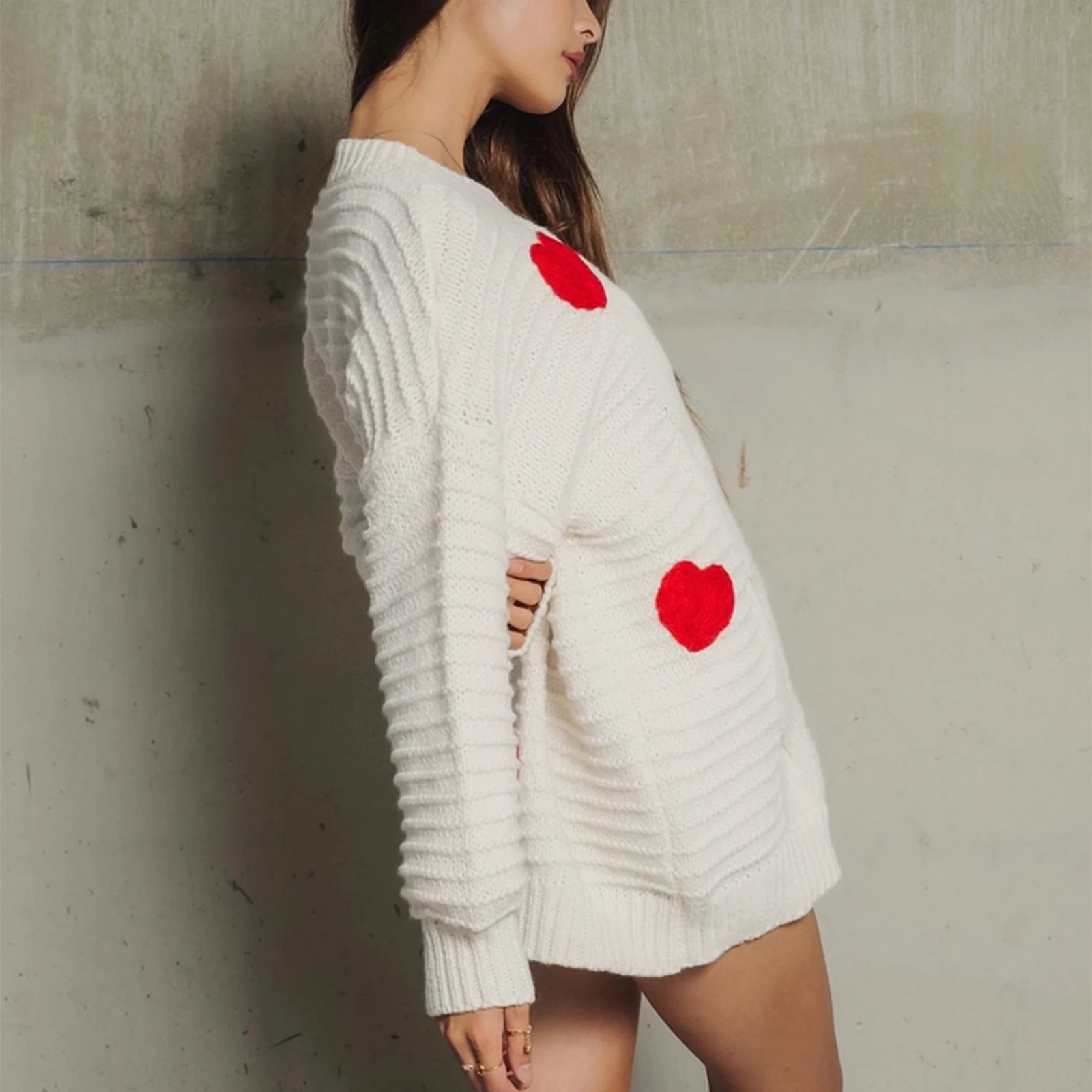 Kawaii Heart Pattern Loose Sweater