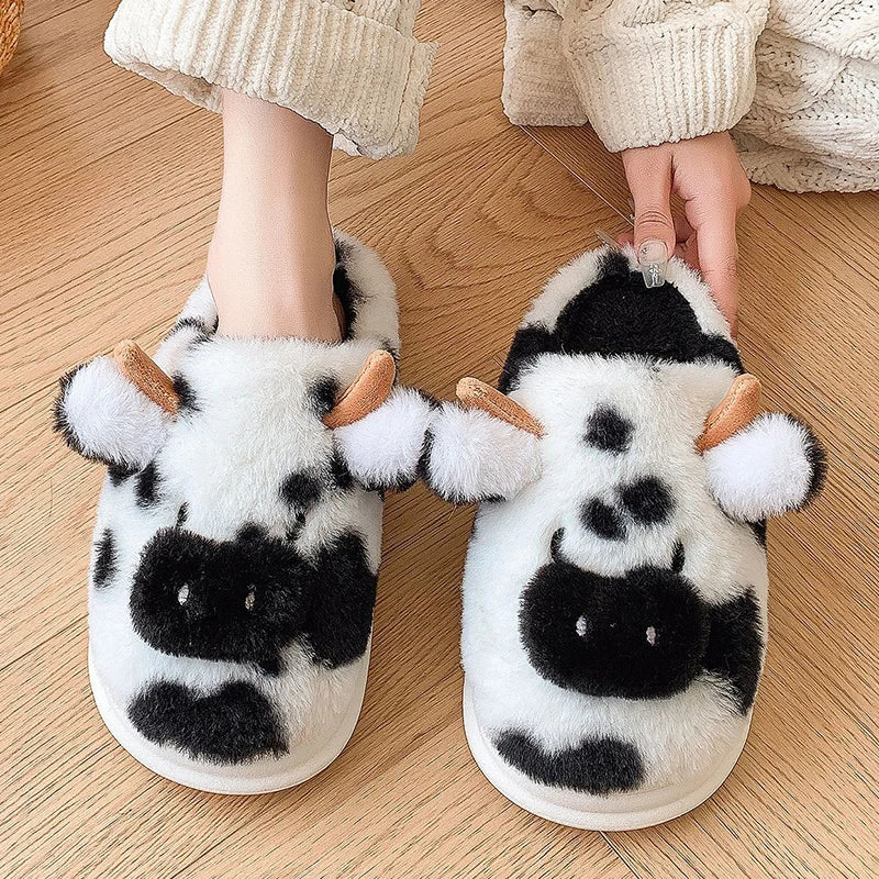 Kawaii black Cute Cow Slippers 