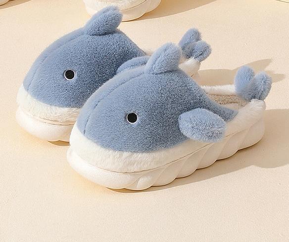 Kawaii Blue Fluffy Shark Slippers