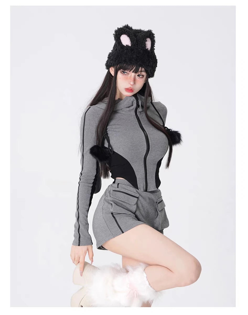 Two Piece Bunny Ears Hoodie Outfit