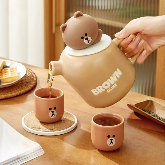 Ceramic Teddy Bear Teapot & Cups