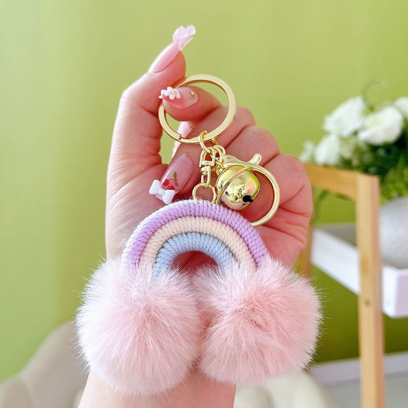 Kawaii Fluff Ball Rainbow Keychain