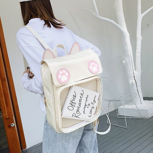 Kawaii Clear Pocket Cat Backpack