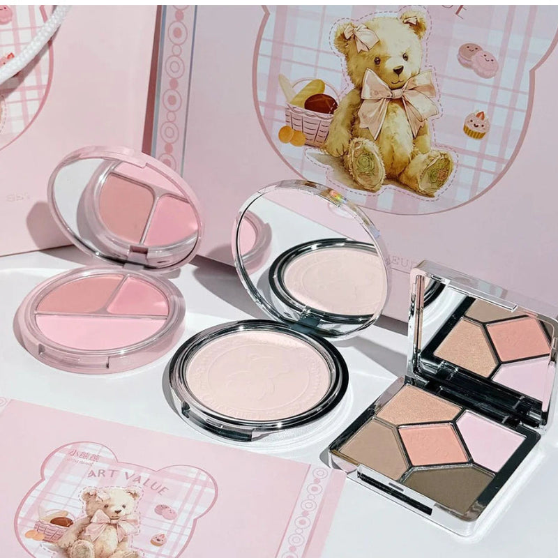 Kawaii makeup set including blushing powder, setting powder, and eye shadow