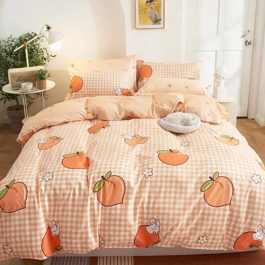 cute checkered fabric with a cartoon ducky on an orange background